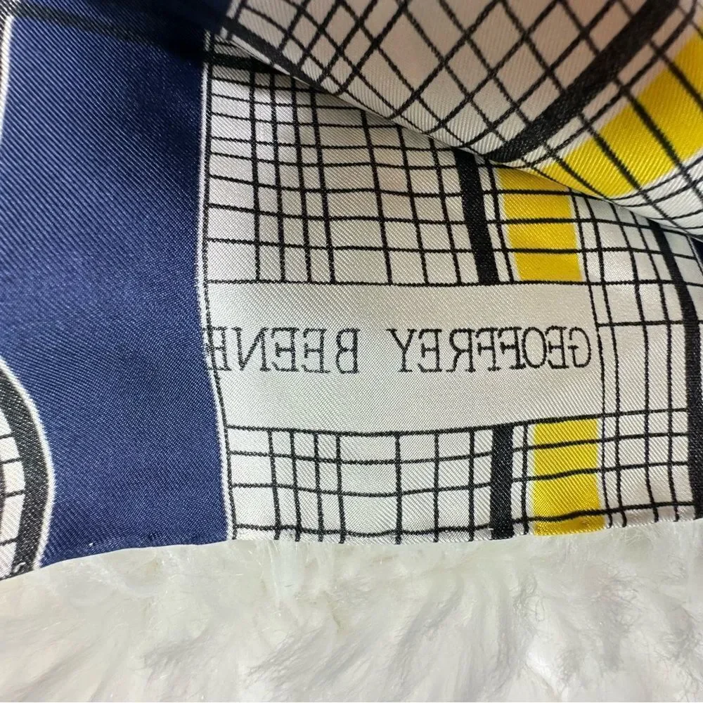 Geoffrey Beene Checkered Scarf in Blue and Yellow 100% silk